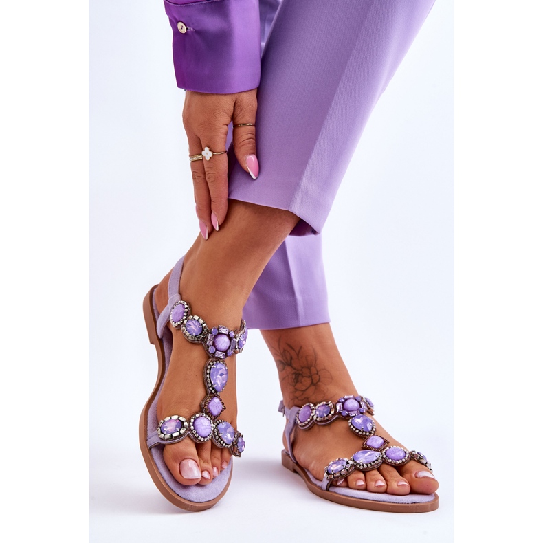 Lila Dallas Wildleder Flache Sandalen mit Steinen 2