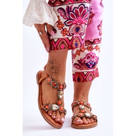 Orange Dallas Wildleder Flache Sandalen mit Steinen 1