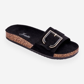 Plateau-Hausschuhe aus Veloursleder für Damen Schwarz Festil 2