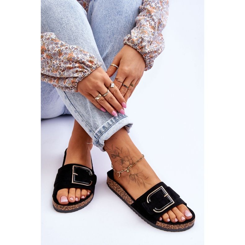 Plateau-Hausschuhe aus Veloursleder für Damen Schwarz Festil 1