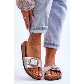 Damen Classic Cork Plateaupantoffeln Silber Noa 2