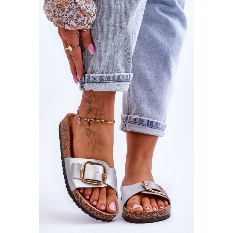 Damen Classic Cork Plateaupantoffeln Silber Noa 2
