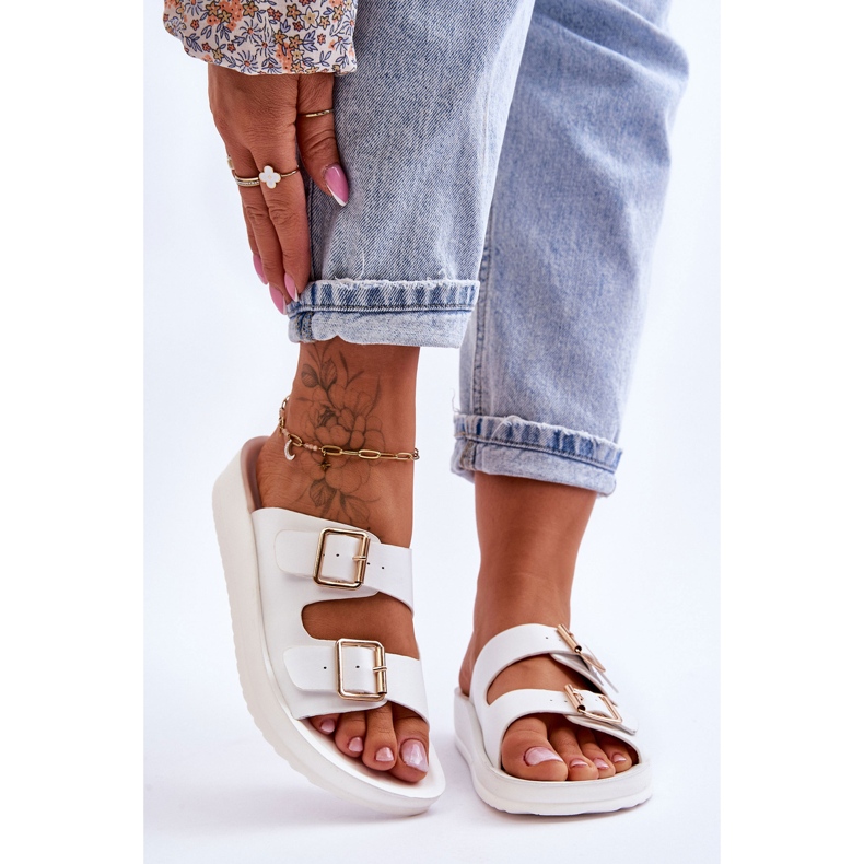 Damen-Plateau-Slipper mit Streifen Weiß Clever 2