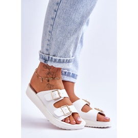 Damen-Plateau-Slipper mit Streifen Weiß Clever 1