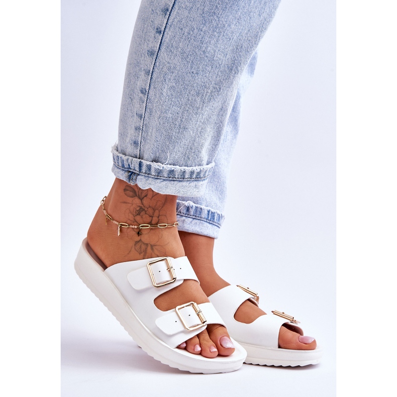 Damen-Plateau-Slipper mit Streifen Weiß Clever 1