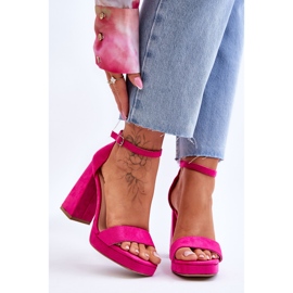 Modische Fuchsia Merila Square Heel Wildledersandalen rosa 1