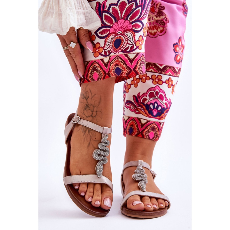 Ledersandale mit dekorativer Schlange S.Barski KV-5541-42 Beige 1