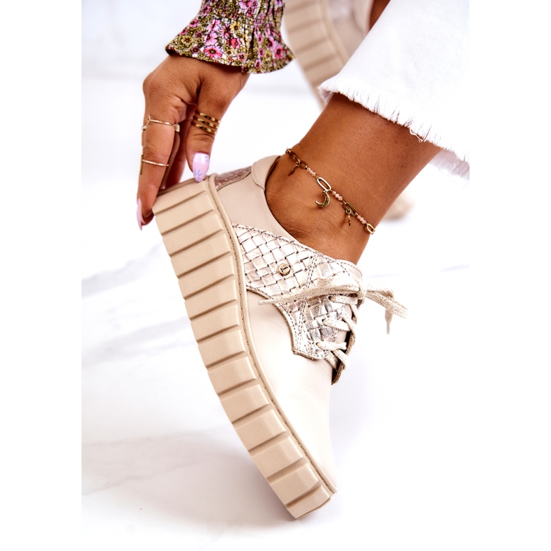 Lemar Beige-goldene Lederschuhe auf einer Plattform 4