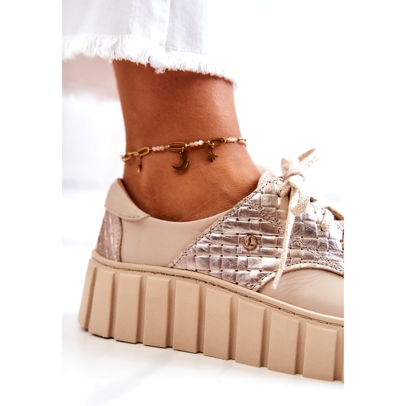 Lemar Beige-goldene Lederschuhe auf einer Plattform 3