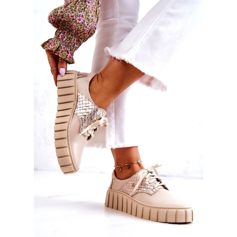 Lemar Beige-goldene Lederschuhe auf einer Plattform 2