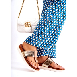 Frauenflip-Flops auf beige-Gold-Plattform 3