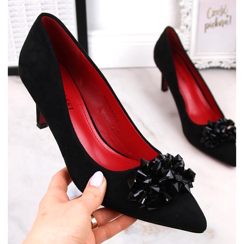 Damen Wildleder Pumps mit Perlen T.Sokolski W23-401 schwarz 1