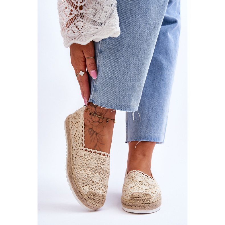 Espadrilles zum Hineinschlüpfen aus Spitze Beige Blanco 1