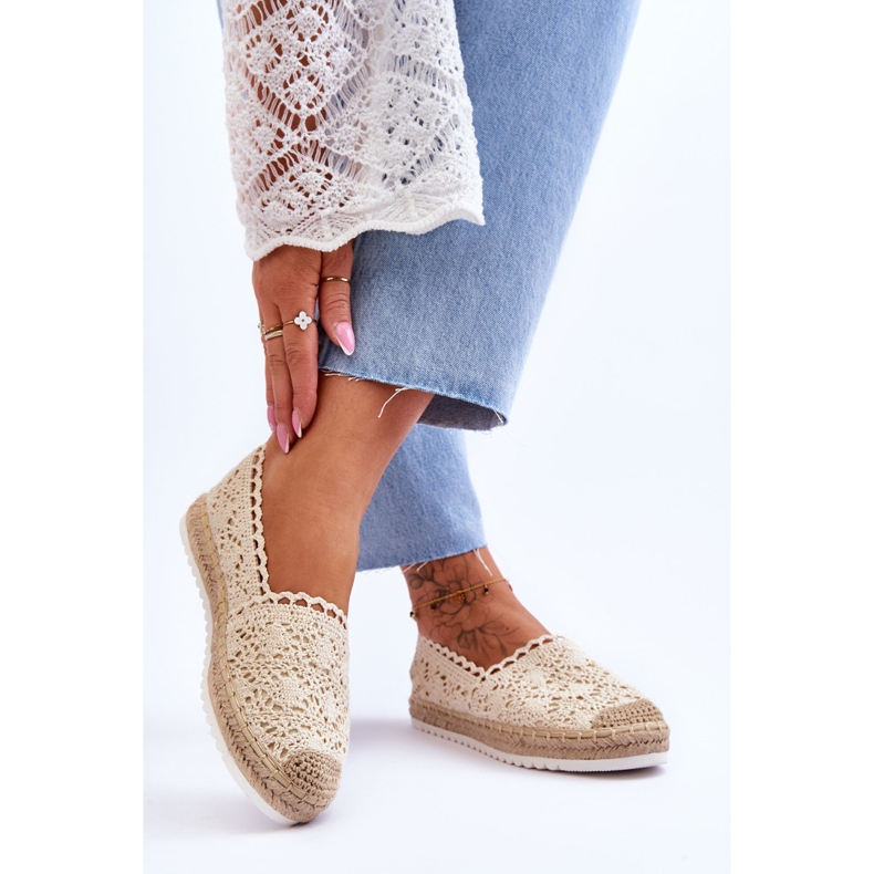 Espadrilles zum Hineinschlüpfen aus Spitze Beige Blanco 2