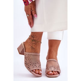 Pantoffeln mit Absatz und Mesh S.Barski KV-612-1 Nude beige 1