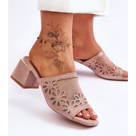 Pantoffeln mit Absatz und Mesh S.Barski KV-612-1 Nude beige 2