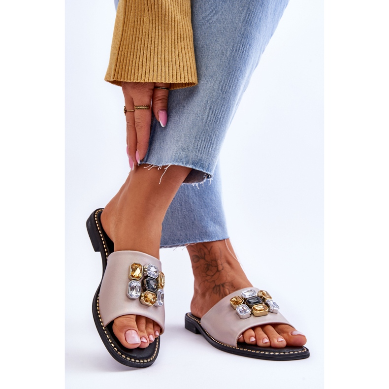 Damenhausschuhe mit Steinen S.Barski KV-2775-31 Nude beige 2