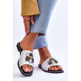 Damenhausschuhe mit Steinen S.Barski KV-2775-31 Weiß-Silber 2