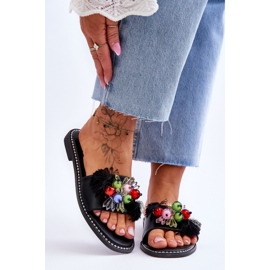 S.Barski Hausschuhe mit Zierperlen KV-2775-47 Schwarz 1