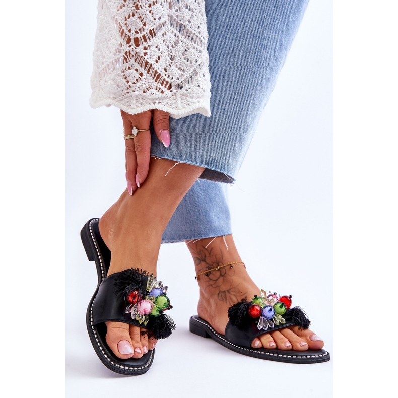 S.Barski Hausschuhe mit Zierperlen KV-2775-47 Schwarz 2