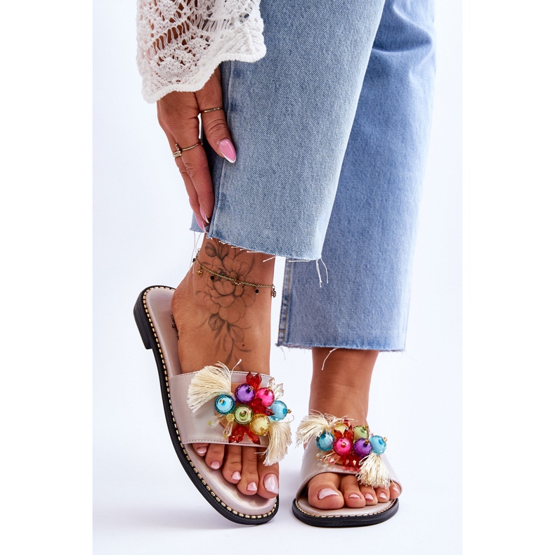 Hausschuhe mit Zierperlen S.Barski KV-2775-47 Nude beige 1