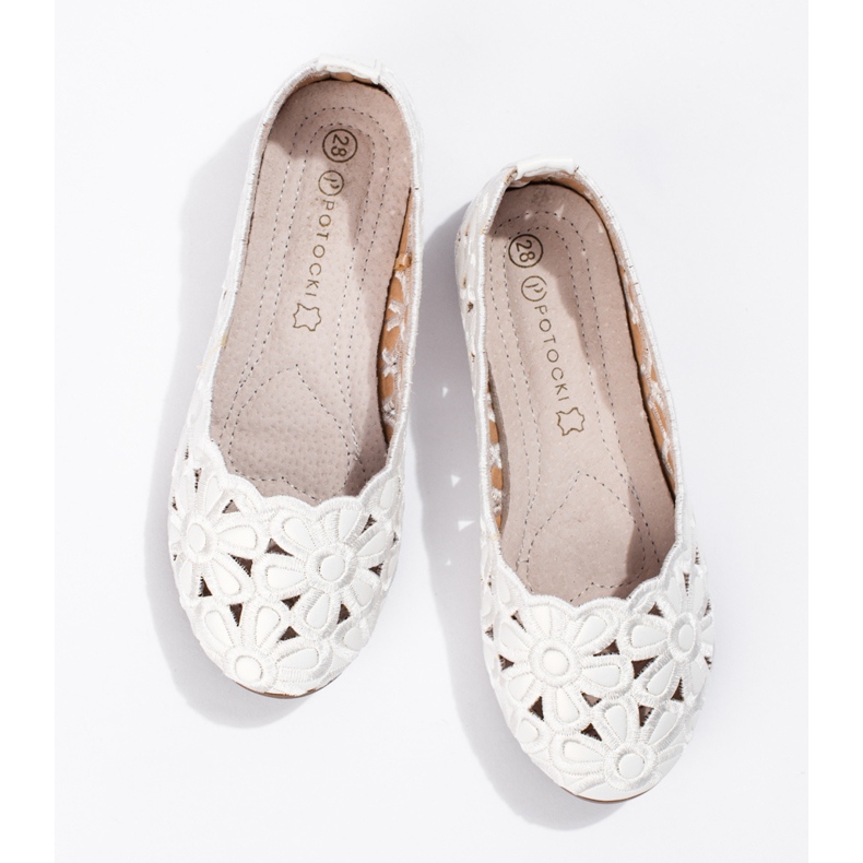W. Potocki Potocki weiße durchbrochene Ballerinas für Mädchen 1