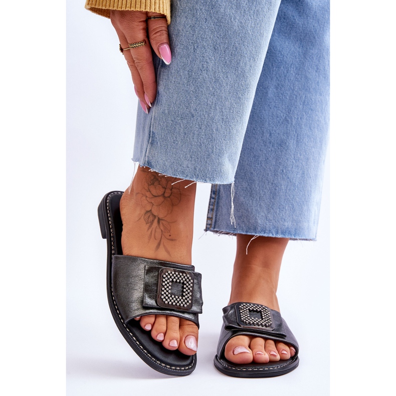 Damen Lederhausschuhe mit Strasssteinen S.Barski KV-2775-33 Dunkelsilber silber- 1