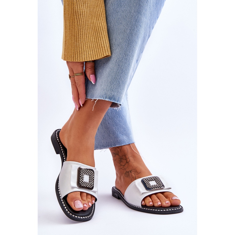 Damen Lederhausschuhe mit Strasssteinen S.Barski KV-2775-33 Silber silber- 2