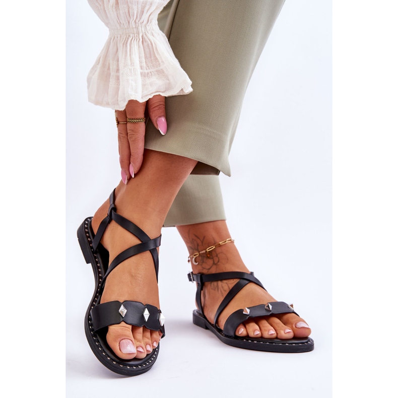 Klassische Sandalen mit Nieten S.Barski KV-YXD072-1 Schwarz 2