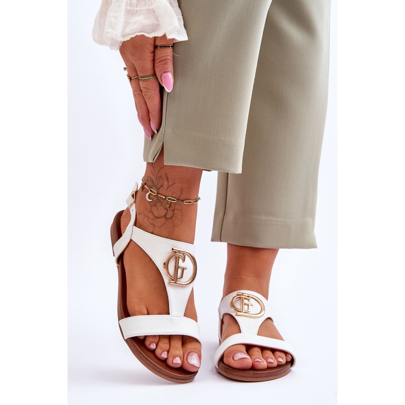 Flache Sandalen aus Leder S.Barski KV-5541-32 Weiß 1