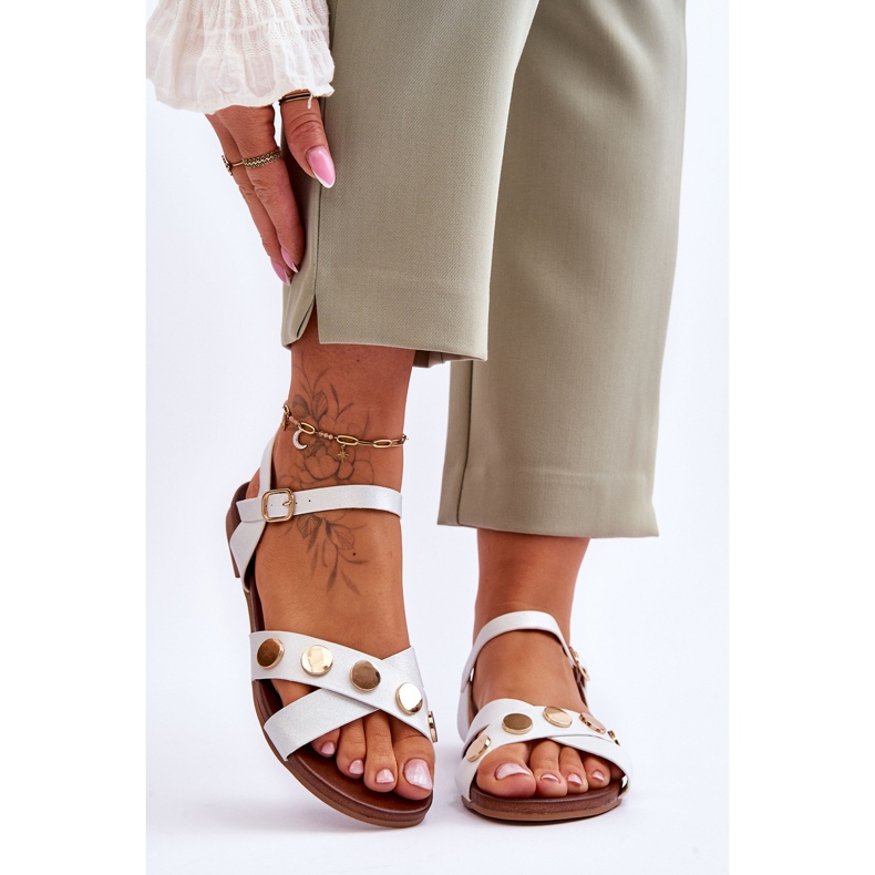 Flache Sandalen S.Barski KV-5541-35 Weiß und Silber 1