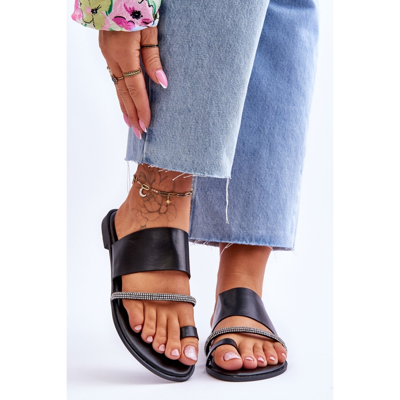 Damen-Flip-Flops mit dekorativem Riemen Schwarz Sublime 1