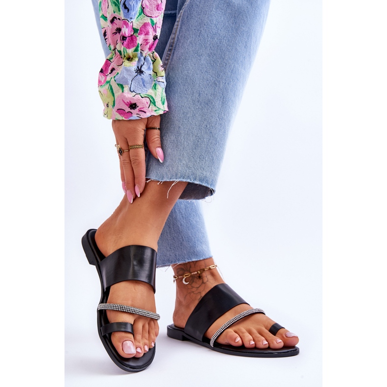 Damen-Flip-Flops mit dekorativem Riemen Schwarz Sublime 2
