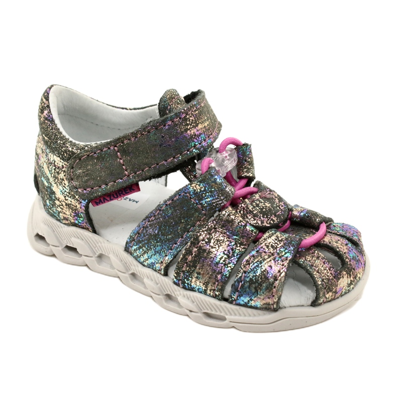Mädchen Sandalen glänzende Leder Mazurek 1364 Metallic grau 1