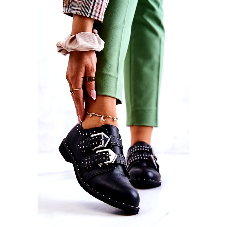 LU BOO Frauen um Faux-Wildlederschuhe mit Schnallen und Stollen schwarz 1