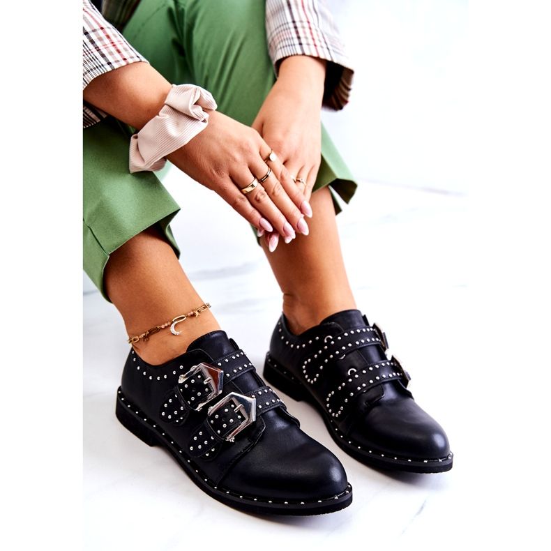 LU BOO Frauen um Faux-Wildlederschuhe mit Schnallen und Stollen schwarz 3