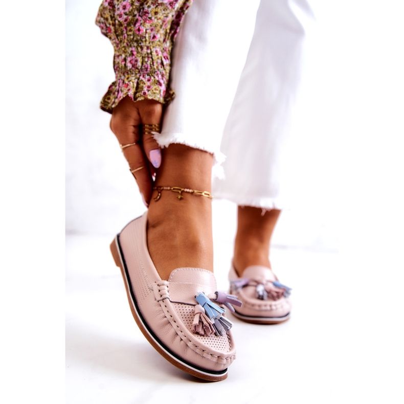 Evento Damen-Leder-Loafer mit Fransen Rosa Laressa 5