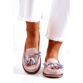 Evento Damen-Leder-Loafer mit Fransen Rosa Laressa 2