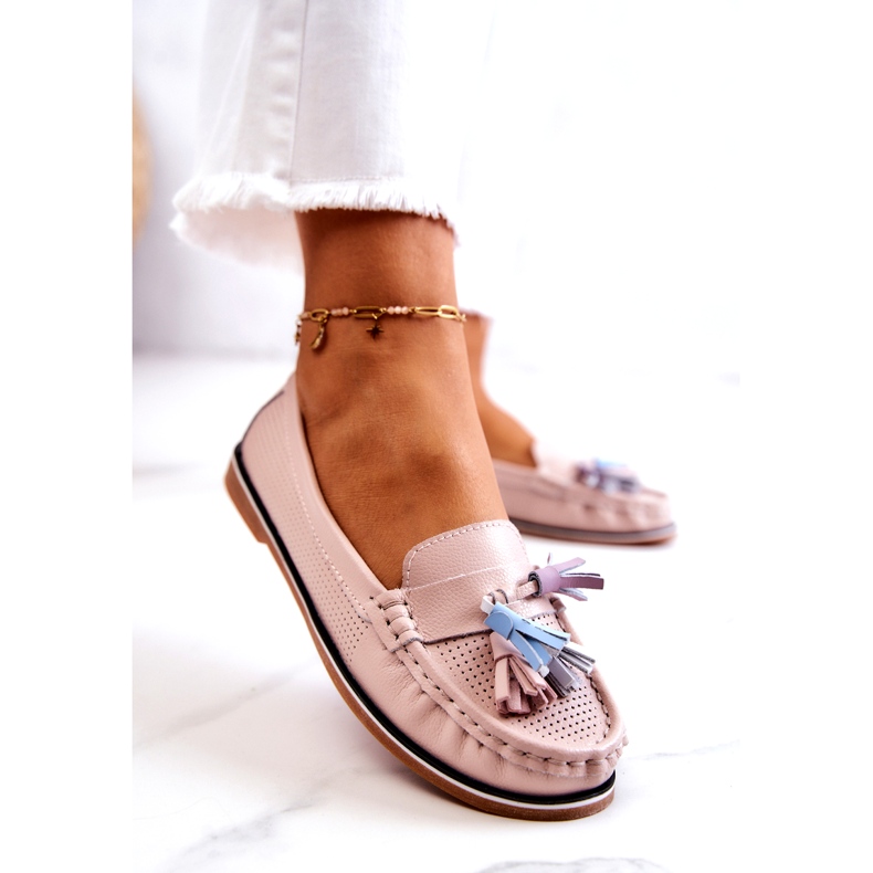 Evento Damen-Leder-Loafer mit Fransen Rosa Laressa 4