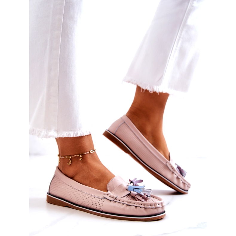 Evento Damen-Leder-Loafer mit Fransen Rosa Laressa 3