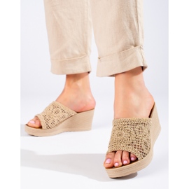 W. Potocki Damen-Keilsandalen mit durchbrochenem Gürtel, beige Potocki 2