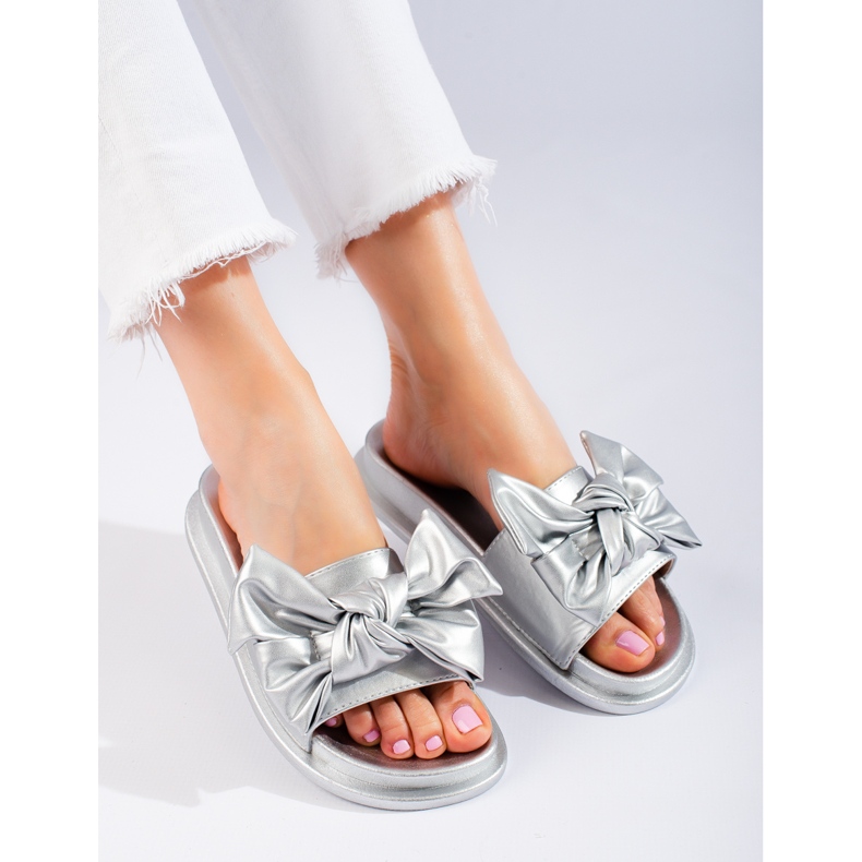 W. Potocki Damenhausschuhe mit Schleife Potocki Silber silber- 1