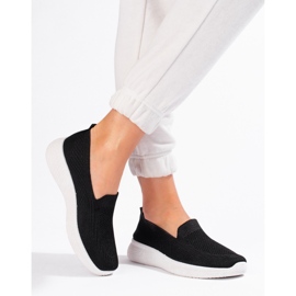 Schwarze Shelovet-Slipper aus schwarzem Stoff für Damen mit dicker Sohle 1
