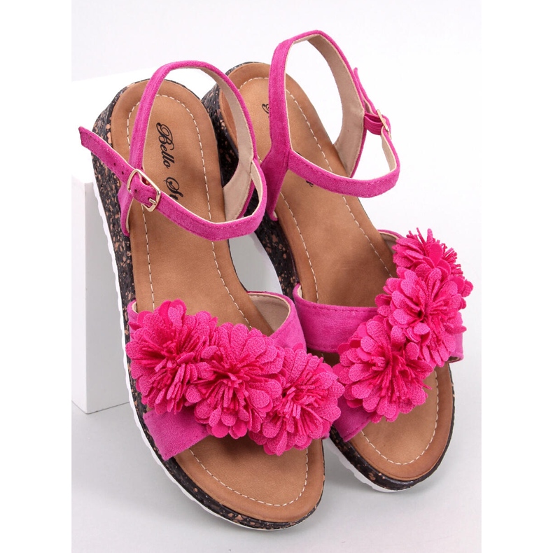 Keilsandalen mit Blumen Hahn Fuchsia rosa 1