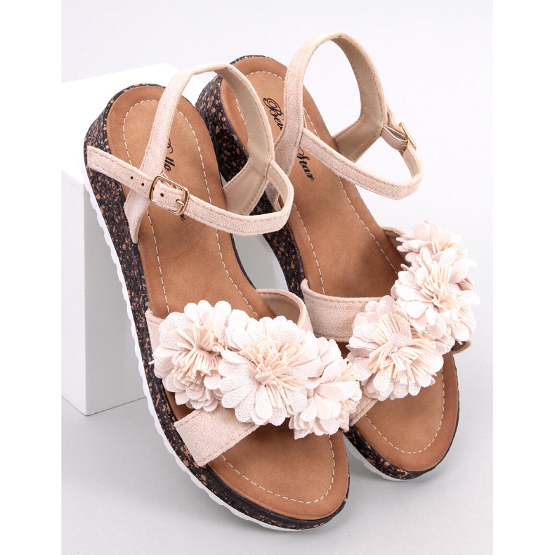 Hahn Keilsandalen mit Blumenmuster in Beige 1