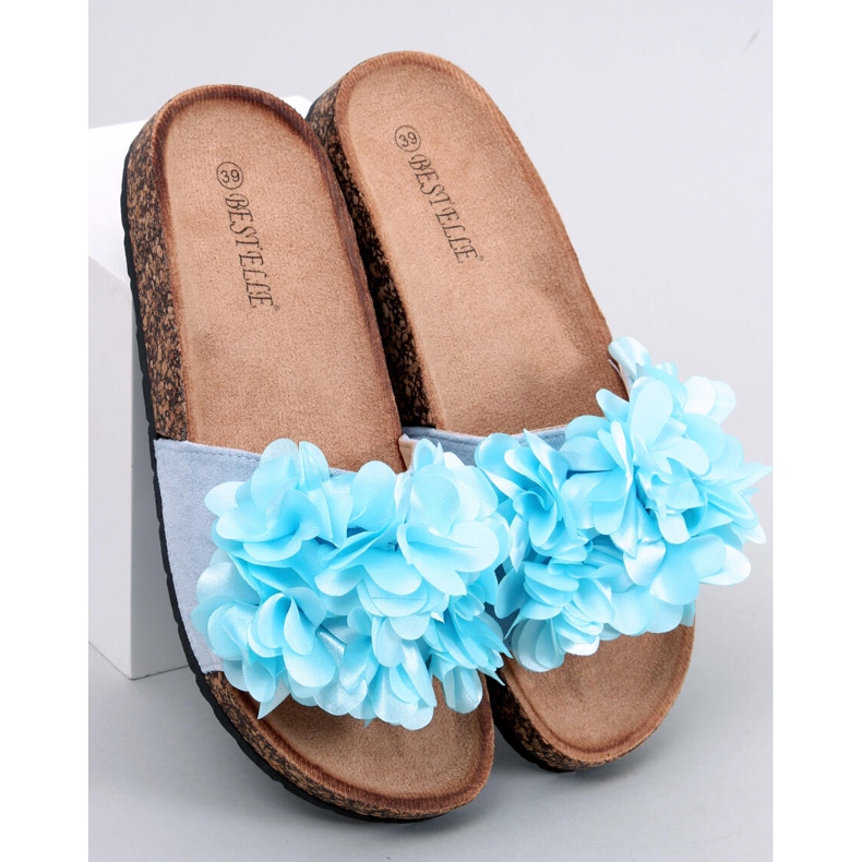 Hausschuhe aus Kork mit Blumen von Gardner Blue blau 1