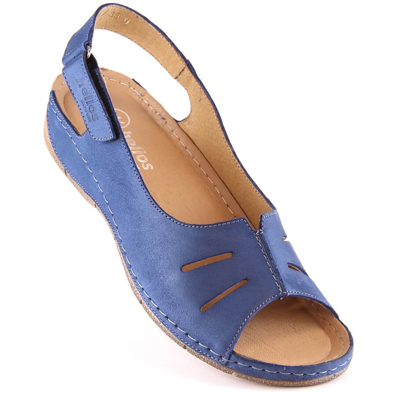 Bequeme Ledersandalen für Damen mit Klettverschluss Helios 117 blau 1