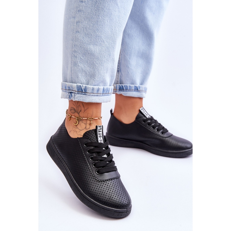 Durchbrochene Schnür-Sneaker für Damen in Schwarz Carinel weiß 2