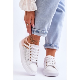 Klassische Sportschuhe mit durchbrochenem Muster in Weiß-Roségold Happier 1