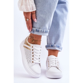 Klassische Sportschuhe mit durchbrochenem Muster in Weiß und Gold Happier 1